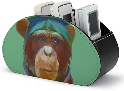 Retrato de um suporte de controle remoto de TV hipster-chimpanzee com 5 compartimentos PU Organizador de couro Caixa de