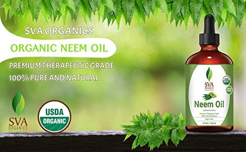 SVA Organics USDA Certified Neem Oil 4 oz | Aroma muito forte e herbal | puro, escuro e não refinado, pele e cabelo,