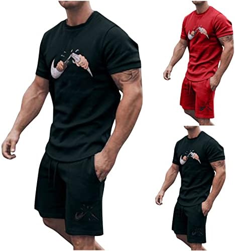 Badhub impresso mas 2 peças roupas de verão Casual Crew pescoço músculo curto camisetas e shorts esportivos.