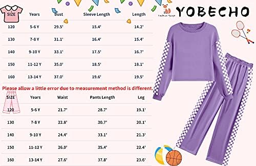Yobecho Kids 2 peças Conjunto de meninas de manga longa Swewnsirts e calças de moletom （5-14 anos)