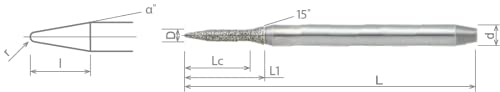 OSG Burr cônico de carboneto de 0,5 mm - revestido de diamante - compatível com sistemas de moagem Roland; DWX -42W