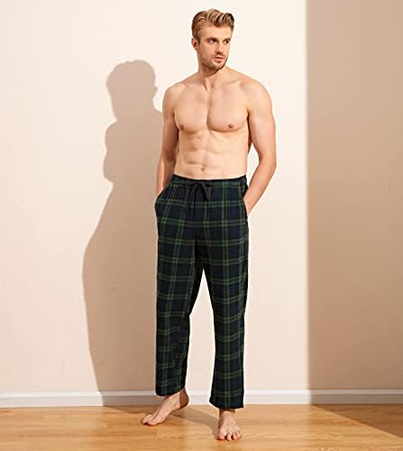 Calças de pijama masculinas de lapasa, lounge de roupas de dormir xadrez e sono PJ Bottoms com bolsos e flanela M39 de cordão M39/M128
