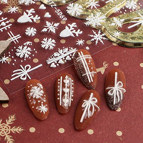 Adesivos de unhas de Natal 5D Auto-adesivo Branco Decalques de unhas de floco de neve luxuosas lutadores de unhas de Natal
