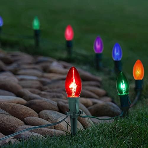Luzes de caminho de Natal de 25 pés C9 com 27 lâmpadas multicoloridas e 25 apostas à prova d'água Luzes de Natal conectáveis