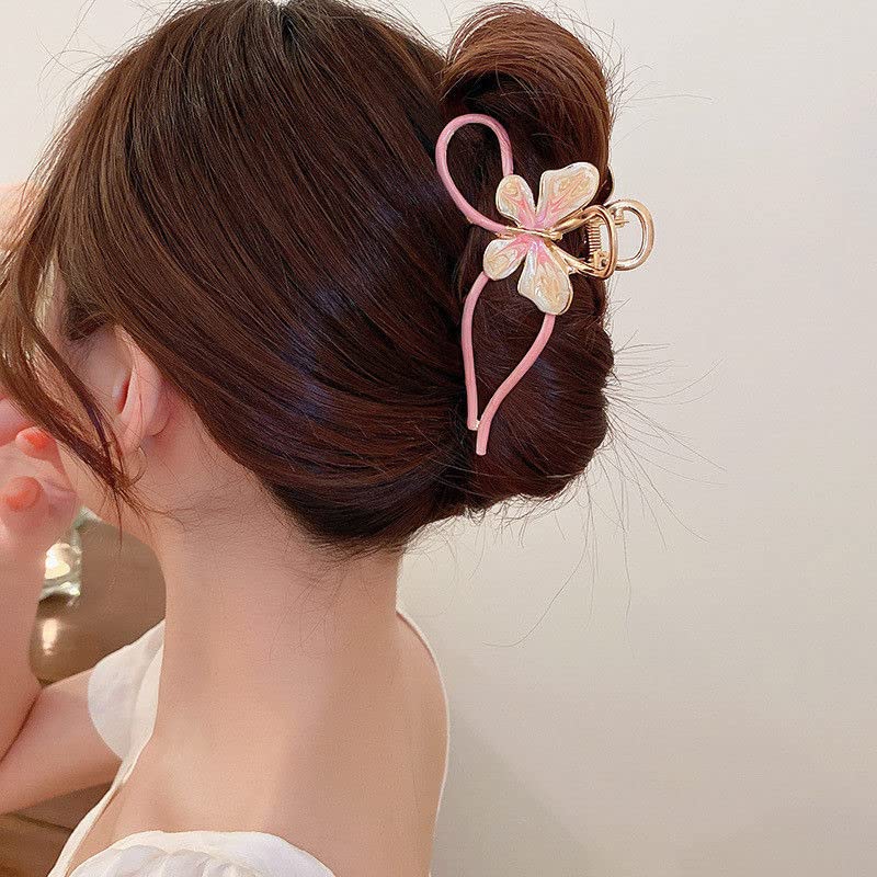 Grandes clipes de garra de cabelo colorido de borboleta, 1pcs grandes clipes de cabelo rosa para mulheres garotas grossas cabelos