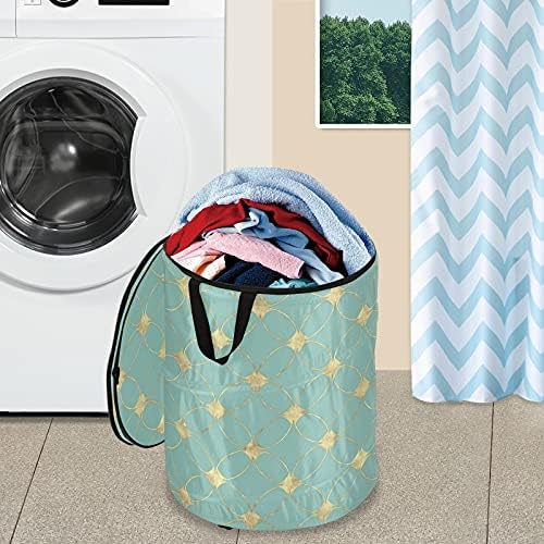 Teal turquesa Pop -up Laundry cesto com tampa de cesta de armazenamento dobrável Bolsa de lavanderia dobrável para camping