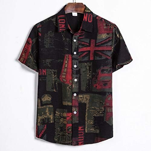 HDDK Mens Casual Button Down Camisetas de manga curta Verão estilos britânicos estampestres retro étnico casual havaiano Tops