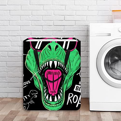 Dinossauro com slogans legais Imprimir cesto lavanderia dobrável, cestas de lavanderia à prova d'água 60l de lavagem