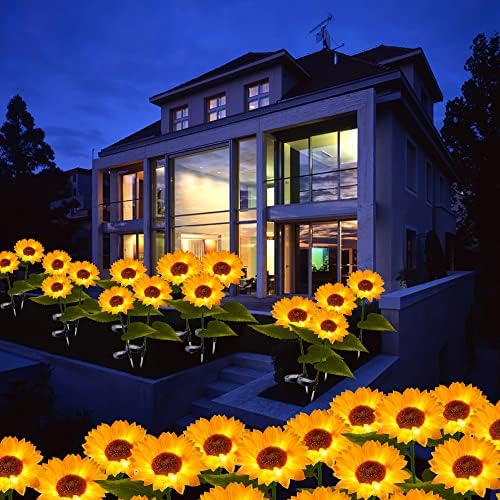 Luzes solares de girassol solar de helesina, estaca de decoração de jardim solar de girassol ao ar livre, luz solar LED Luzes