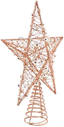 AMOSFUN 1PC Iron Star Tree Tree Glitter Star Christmas Holiday Tree Topper 5 Point Star Festival Treetop Decor for Home Party