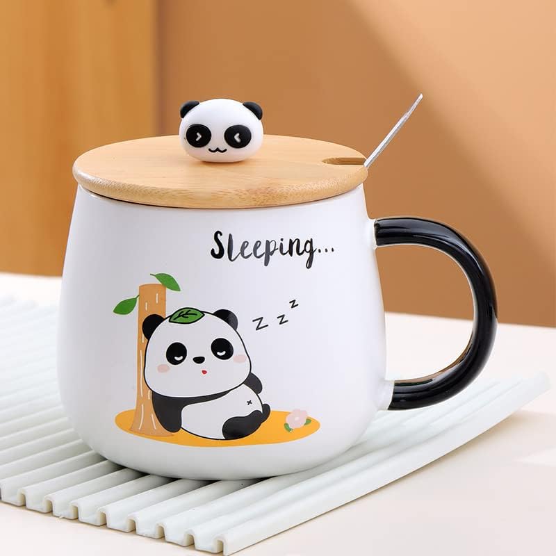 Arawat fofo panda caneca presente kawaii copo canecas de coffe com tampa e colher panda estampe