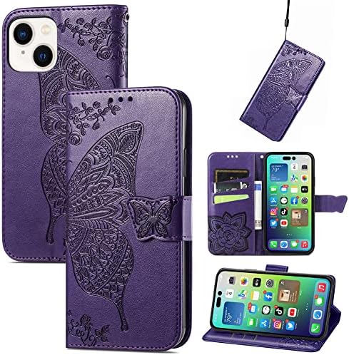 Bichong Compatível com o iPhone 14 Plus Wallet para mulheres, fólio de couro com kickstand magnético e estojo de proteção