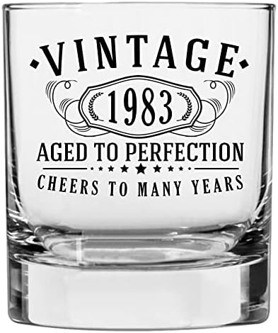 Companhia de cães manchada vintage 1983 Impresso 10,25 oz de rochas de uísques de vidro - bourbon envelhecido com perfeição -