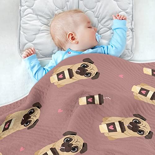 Cobertor de capa de capa de café corporão de algodão de cachorro pug para bebês, recebendo cobertor, cobertor leve