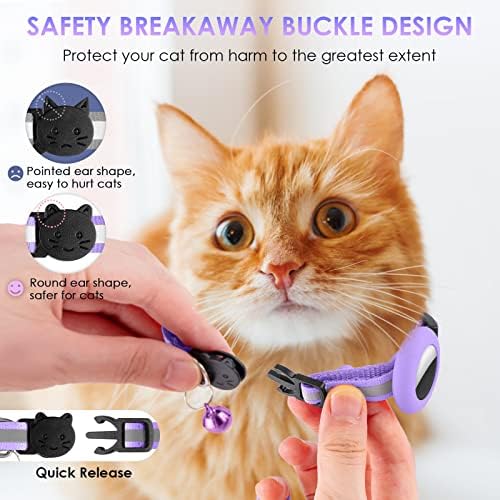 Airtag Cat Collar, GPS GPS Cat Breakaway com suporte de airtag e sino, colarinho de gatinho de tag leve ajustável