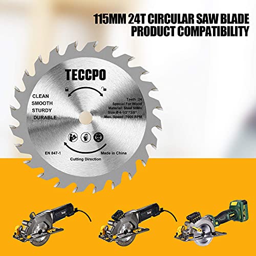 Teccpo SAW Circular lâminas, 2 peças 4-1/2 polegadas 24t Tungstênio Blade Circular SAW Circular para corte de madeira - TACB28A