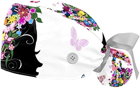 2 peças Butterfly Girl Button Scrub Capt Working Hat One Size Multi Color