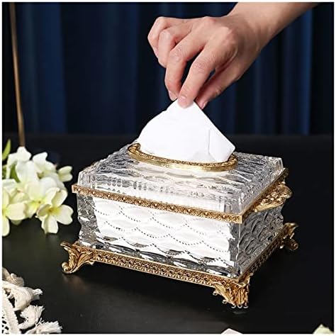 Sdgh Crystal Glass Inclaid Caixa de cobre Caixa de papel de mesa esculpida Caixa de papel de mesa de cabeceira