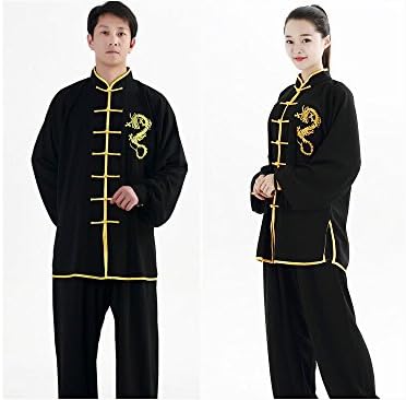 Zooboo unissex algodão e dragão de seda bordados de mangas compridas Tai chi uniforme terno de artes marciais asa chun roupas