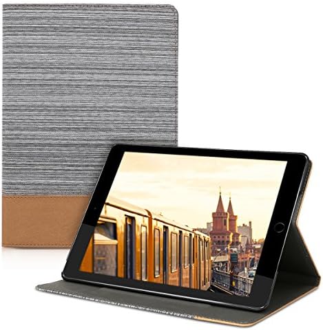 Caixa Kwmobile Compatível com Apple iPad 9.7 - PU Cover de couro e lona com recurso de suporte - cinza claro/marrom