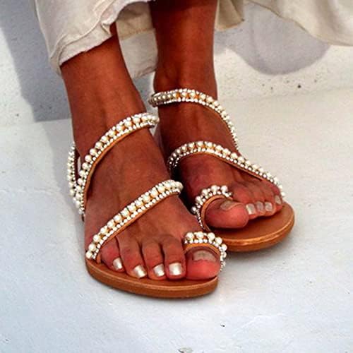 Sandálias para mulheres moda de miçangas abertas chinelos planos Sandálias de praia respiráveis ​​e respiráveis ​​Sandálias romanas