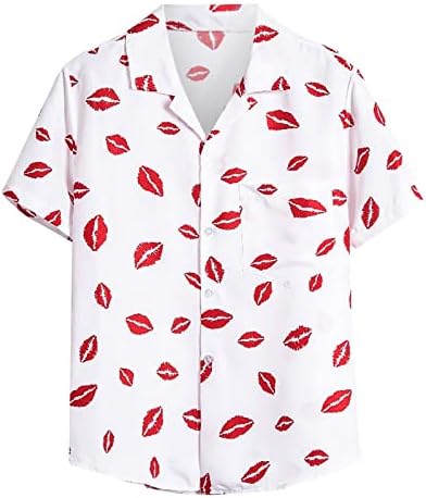 Camiseta de praia masculina estampada de lábio vermelho havaiano camisa de lapela botão casual para baixo t camisetas de verão fit