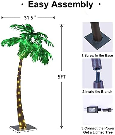 Palmeira iluminada 5ft 96 LED decoração artificial de palmeira para iluminação ao ar livre árvore falsa para pátio interno