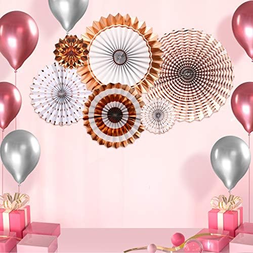Fãs de papel pendurado, conjunto de 6 flores de ventilador decorativo colorido e 6 balões para casamentos, festas, aniversários,