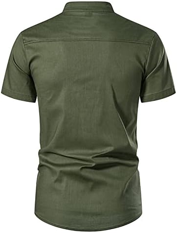 Camisa de linho sem colarinho de verão masculino Camisa de stand-up de colarinho casual camisetas de ioga de ioga de praia