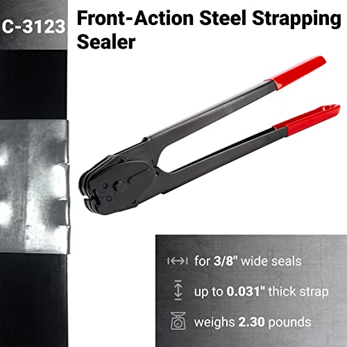 Embalagem IDL C-3123 Sealador de ação frontal de dois entalhes/crimper para tira de aço de 3/8 -ferramenta durável com alça longa-boa