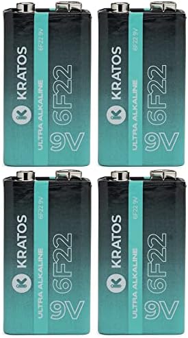 Baterias Kratos Power 9V - Baterias alcalinas de 4 compacta - Bateria de 9 volts de 9 volts - Vida de prateleira de 10 anos - Mercúrio