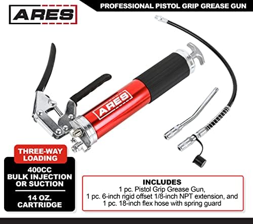ARES Professional Pistol Grip Grease Gun e Couplador de pistolas de bloqueio e lubrificação rápido-inclui mangueira flexível de