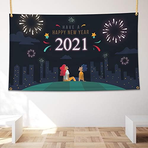 Banner Buzz Torne Visível Feliz Ano Novo 2021 Banner Holiday Celebração Fotografia Background Party Decoração de vinil Sign