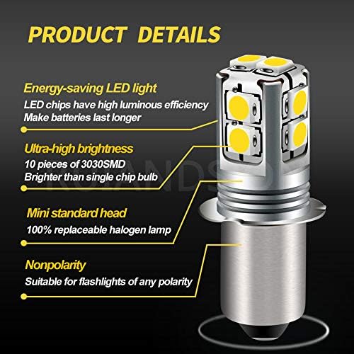 Ruiansion Upgrade LED lanterna lâmpada 6-40 volts p13.5s Base LED LED Branco 4300K ​​6V 9V 12V 18V 19,2V Substituição 24V