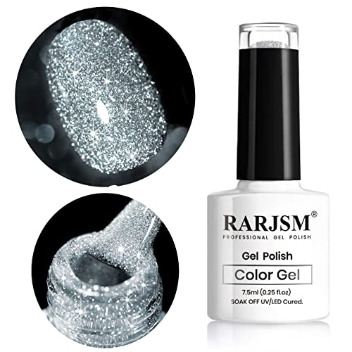 Esmalte rarjsm sliver glitter em gel com 15 ml de gel de gel preto em gel, arte de unhas de gel brilhante absorva UV LED