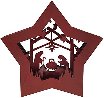 Creações inteligentes Cenas de natividade em forma de estrela de madeira Ornamento de Natal, decoração festiva de férias lideradas