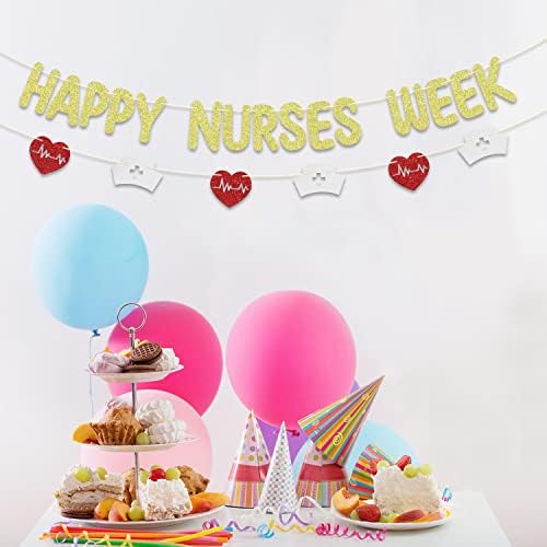 Banner da Semana da Enfermeira da Happy, Gold e Glitter Vermelho, obrigado enfermeira, agradecemos a sua banner, Decorações do dia