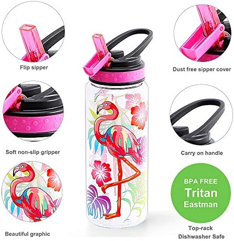 Homtune Cute Water Bottle com palha para garotas infantis da escola, BPA Free Tritan & Leak Proof & Easy Clean & Carry Handle,