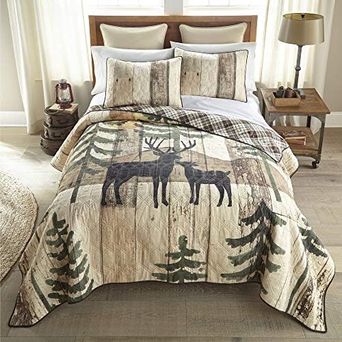 Donna Sharp King Bedding Set - 3 peças - Painted Deer Lodge Quilt Conjunto com colcha King e dois travesseiros padrão