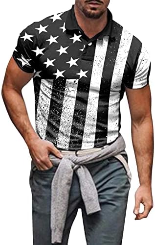 Camisas pólo patrióticas de Ubst para homens, Dia da Independência Soldado American Print Soldier Manga Casual Tops Casual Tops