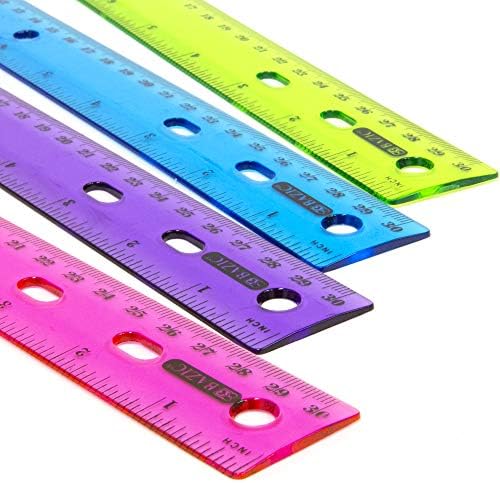 Jóias Bazic Color Régua de plástico 12 , polegadas de medição de centímetros de centímetros, réguas de medição, 1 pacote
