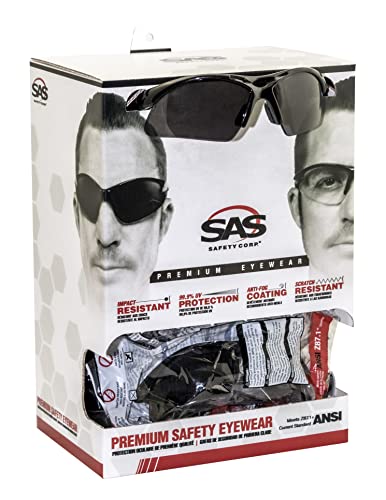 Eyewear de segurança SAS Diamondbacks | Quadro preto, lente clara, tamanho único | Policarbonato, resistente a arranhões, anti-capa,