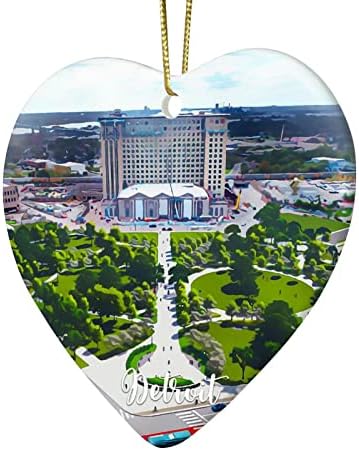 Citação da cidade de 3 polegadas Detroit Citação Ornamentos de coração Ornamentos de Natal para crianças meninos meninos pendurando