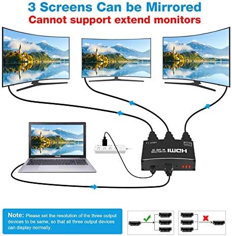 NewCare 4K HDMI Splitter 1 em 3 out 【com cabo HDMI de 3,9 pés】, 1 × 3 hdmi suporta 4kx2k, 1080p, 3d, hdr, dts/Doby-Truehd