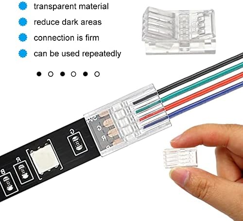 20 peças 4 pinos 10mm LED RGB TRIMENTO CONECTOR, Adaptador de linghting LED sem soldas, terminal de extensão de conector rápido