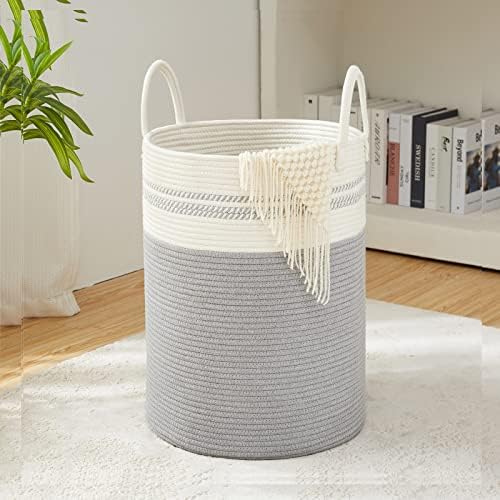 Cesta de lavanderia de corda tecida por youdenova, cesta alta de luandry, cesto de berçário para armazenamento de mantas,