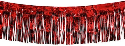 Blukey 10 pés por 15 polegadas Red Foil Fringe Garland, Banner de Tinsel Metallic Shiny Ideal para carros alegóricos de desfile,