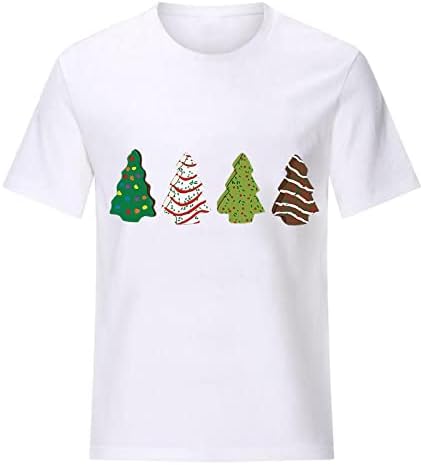 Camisetas de árvore de Natal femininas, camiseta de manga curta para mulheres, tops de colheita de férias de Natal de moda,