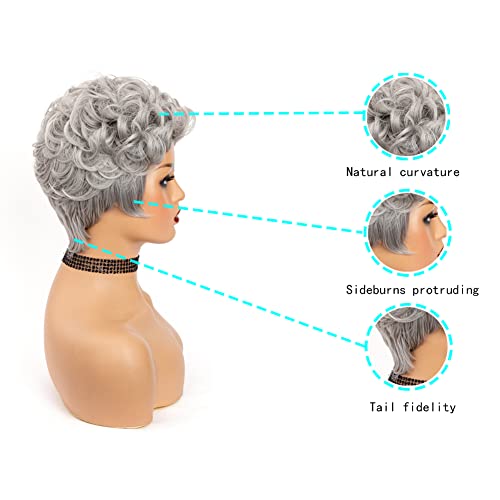Mujgoo Pixie Wigs Grey Pixie Cut Wig para mulheres negras sintéticas de cabelo curto curto cinza peruca em camadas com franja pixie penteado perucas