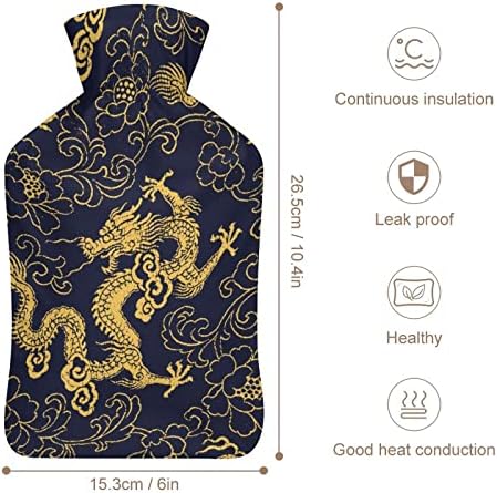 Dragão dourado chinês e garrafa de água quente com tampa macia 1l grande bolsa mais quente clássica para os pés da mão do